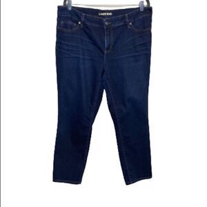 Lands End dark wash not too low rise slim jeans 16 petite